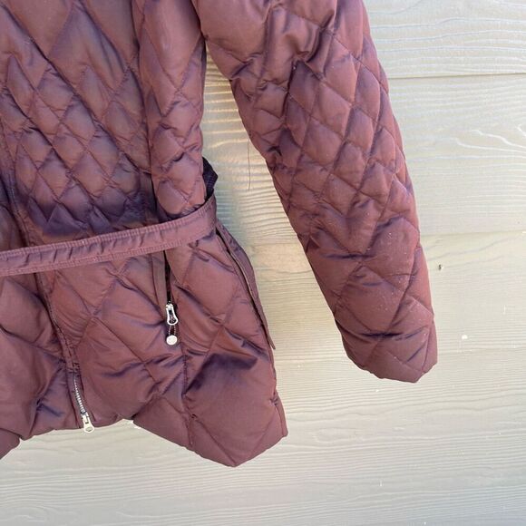 Eddie Bauer 650 fill goose down quilted belted merlot coat - Picture 5 of 8